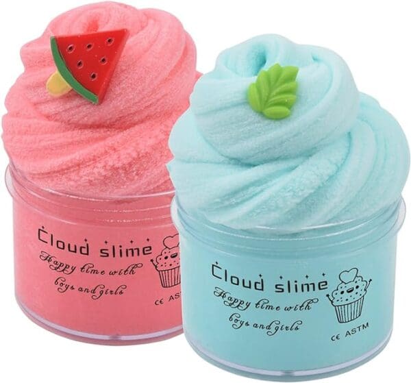 2 Pack Cloud Slime Kit with Red Watermelon and Mint Charms