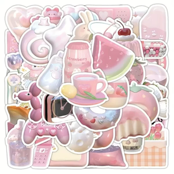 63pcs Pink Cute Stickers